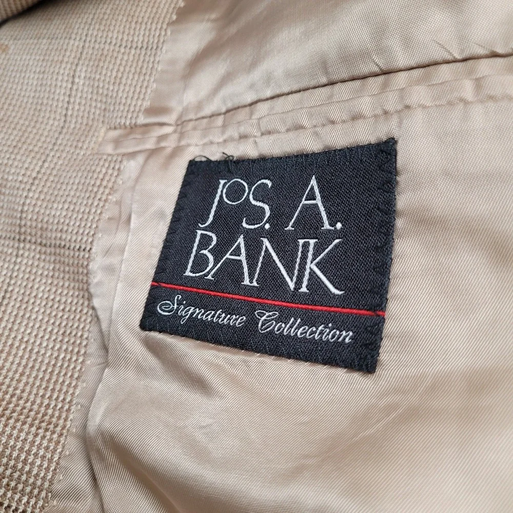 Jos. A. Bank Blazer Mens 46R Tan Silk Camel Hair Windowpane Excellent Sport Coat